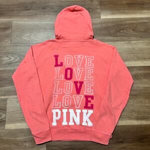 Victoria’s Secret PINK Coral Love Graphic Hoodie Size L Excellent